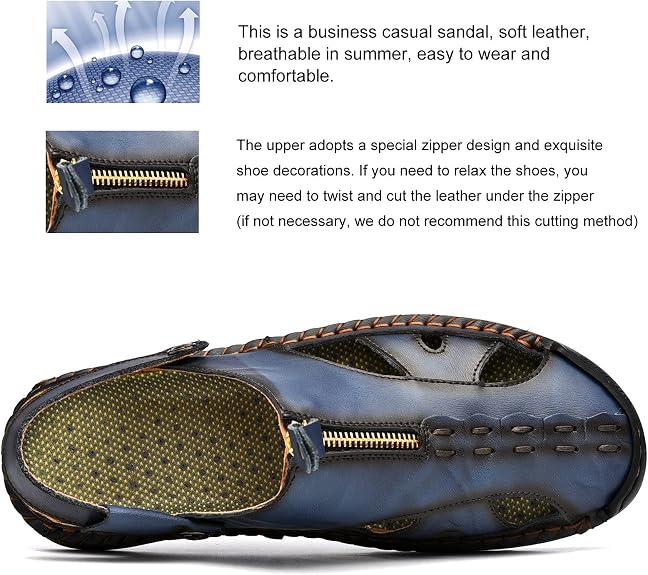 Shaire Men'S Sandals Outdoor Leather Closed Toe Beach Shoes