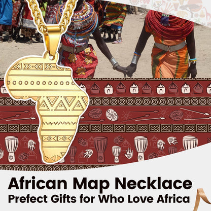 GOLDCHIC JEWELRY Africa Map Necklace for Men, Stainless Steel African Tribal/Egyptian Eye of Horus/I LOVE AFRICA/Elephant Map Hiphop Jewelry Unisex with 22'+2'Adjustable Chain