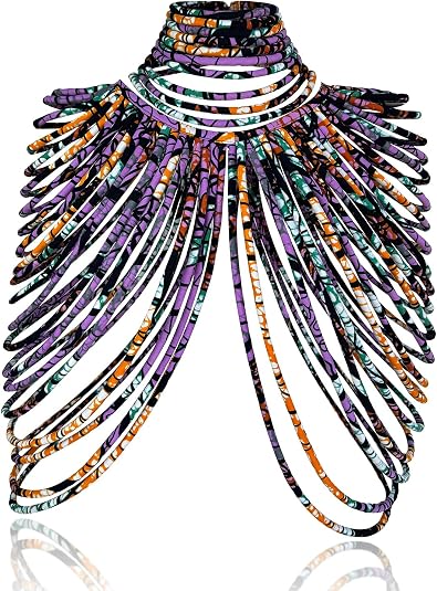 African Necklace for Women, Ankara Multi-Strand Fabric Shawl-Style Statement Necklace, Handmade Tribal African Jewelry for Party, Festival & Wedding
