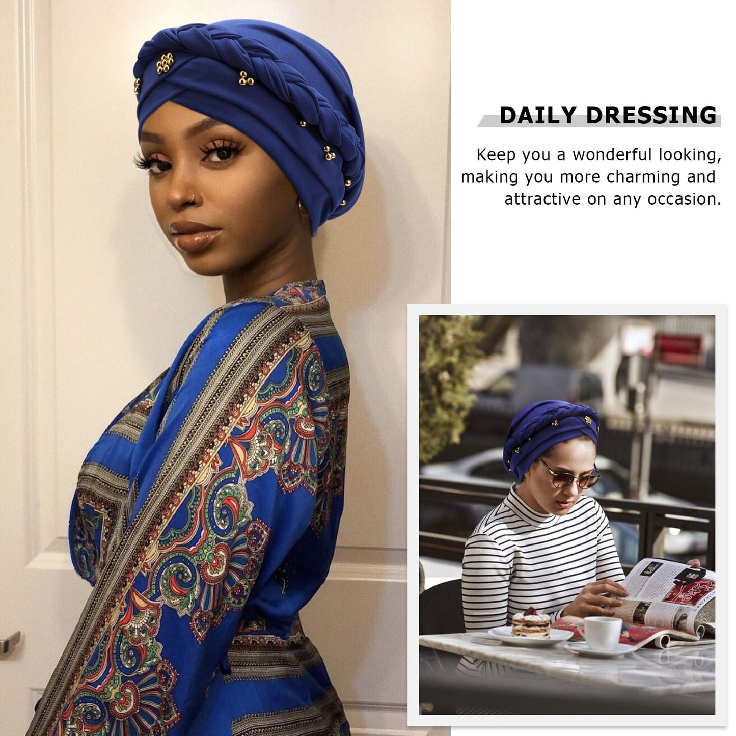 African Women Turban Caps Pre-Tied Twisted Turbans Head Scarf for Women Hair Wraps Cover Beanie Cancer Chemo Headwear