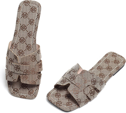 Women's Dressy Casual Flat Sandals, Elegant Comfortable Slip-On Slides with Textured Upper, Versatile Dressy Style for Everyday Wear