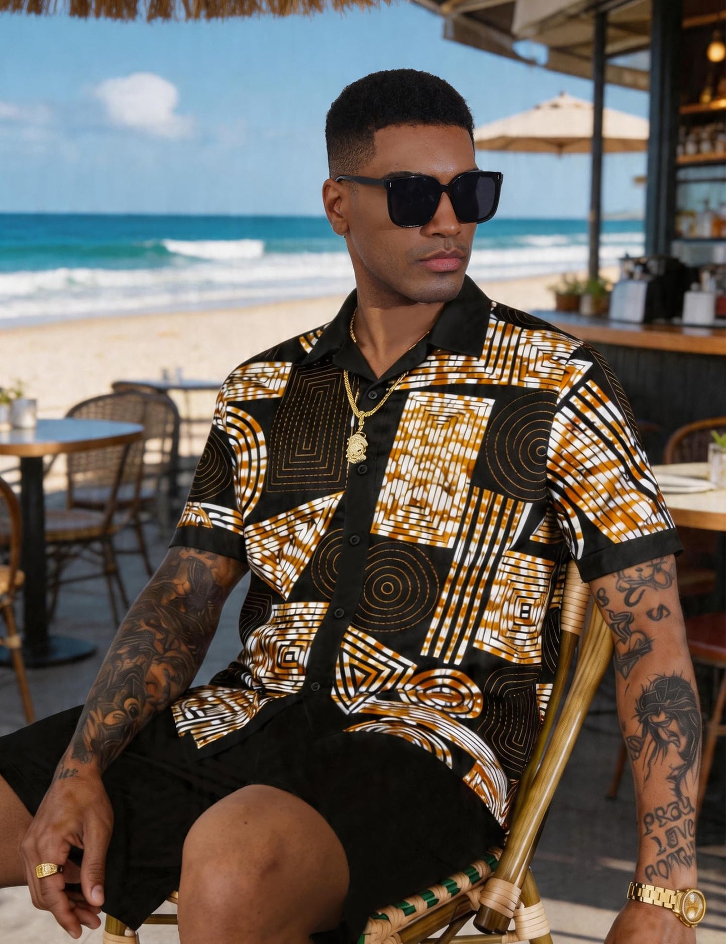 Mens African Dashiki Kente Printed Shirts Cuban Collar Short Sleeve Button Down Vintage Beach Summer Hawaiian Shirts
