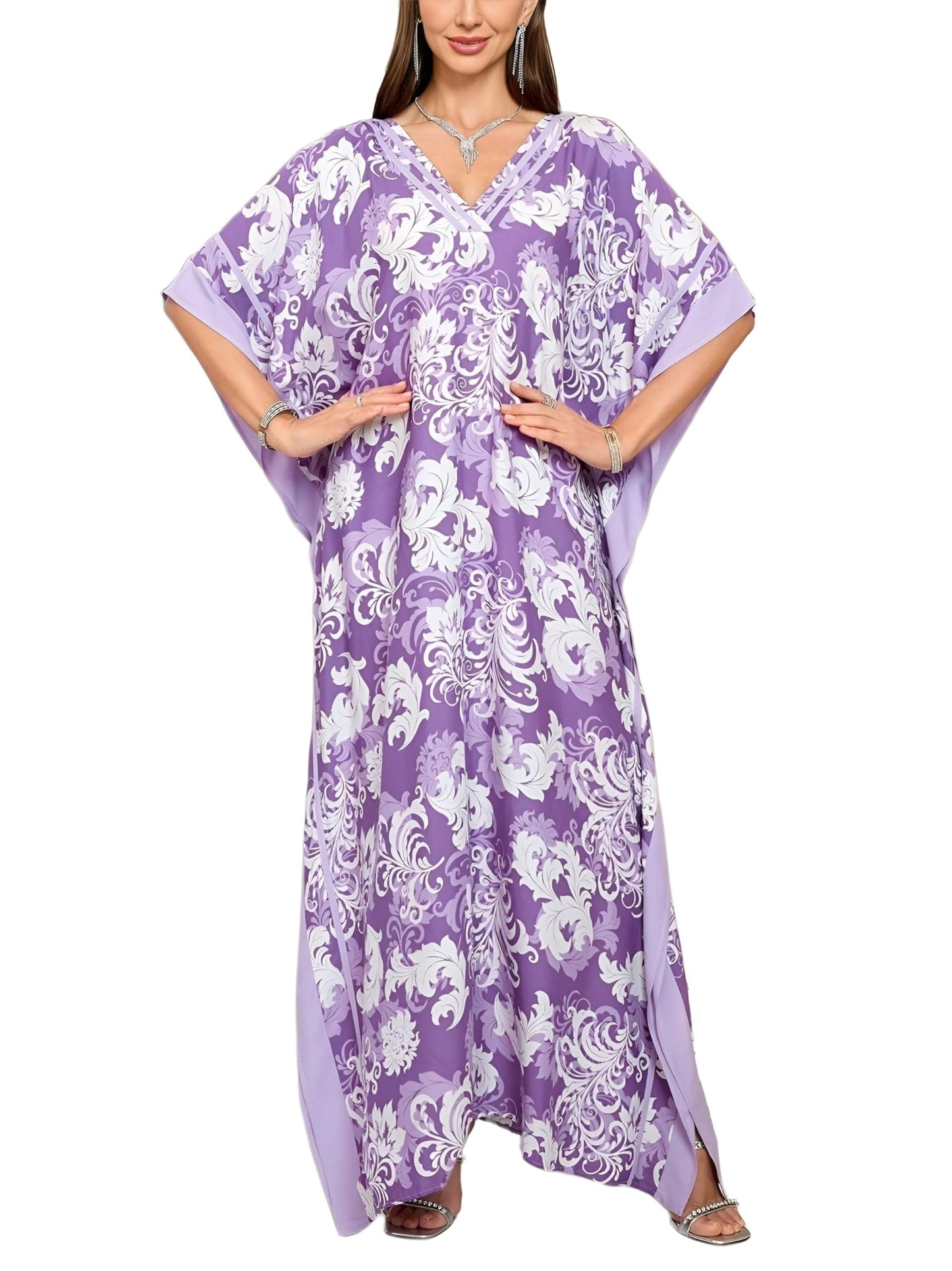 KECVOT Kaftan Dresses for Women V-Neck Print Swimsuit Cover Up Plus Size Beach Caftan Lounge Dress