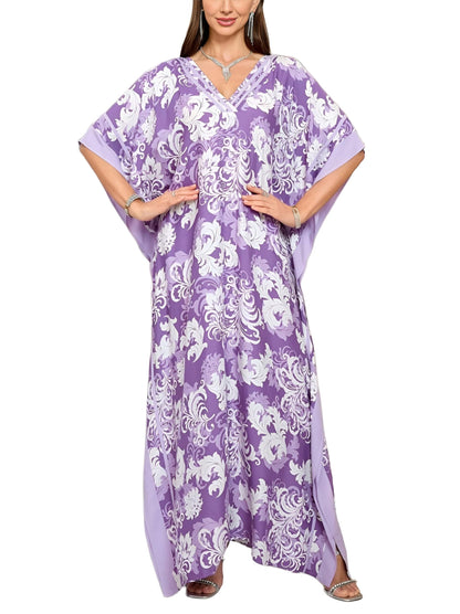 KECVOT Kaftan Dresses for Women V-Neck Print Swimsuit Cover Up Plus Size Beach Caftan Lounge Dress