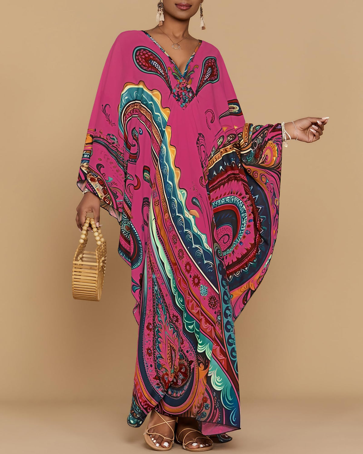 Bsubseach Moo Moos for Women Batwing Sleeve Kaftan Dresses with Pockets