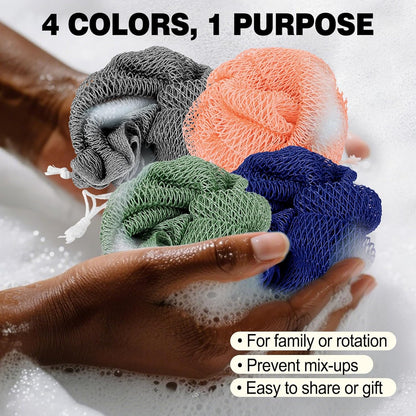African Net Sponge Authentic-4 Packs African Exfoliating Net Sponge,Bath Sponges for Shower,42 inch Long for Normal to Sensitive Skin, for Daily use, Body Exfoliator Shower (Green,Pink,Blue,Grey)