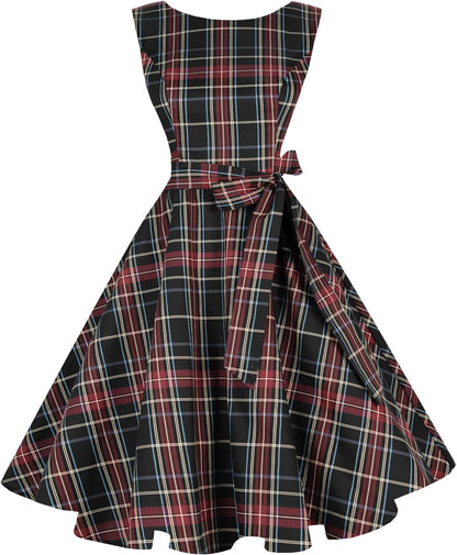 Hanpceirs Women's Boatneck Sleeveless Swing Vintage 1950s Cocktail Dress New