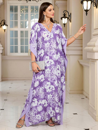 KECVOT Kaftan Dresses for Women V-Neck Print Swimsuit Cover Up Plus Size Beach Caftan Lounge Dress