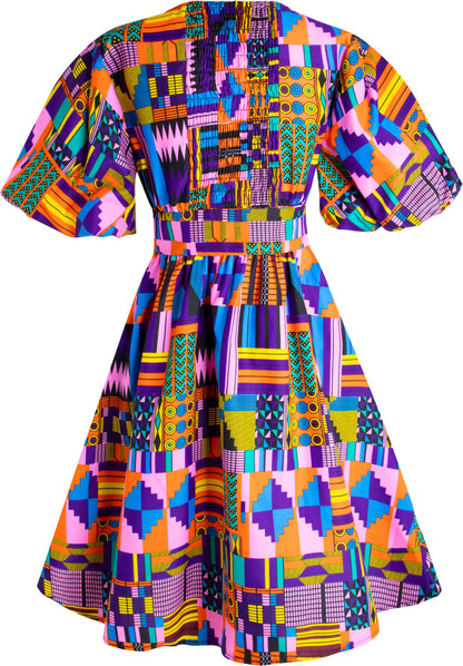 Women's African Print Dress Ankara Wax Dresses Lantern Sleeves