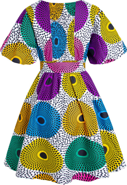 Women's African Print Dress Ankara Wax Dresses Lantern Sleeves