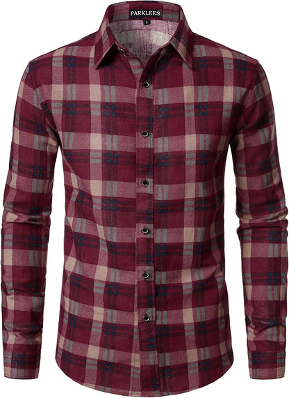 PARKLEES Men's Cotton Linen-Like 70s Disco Retro Traditional Pattern Printed Long Sleeve Button Down Shirt