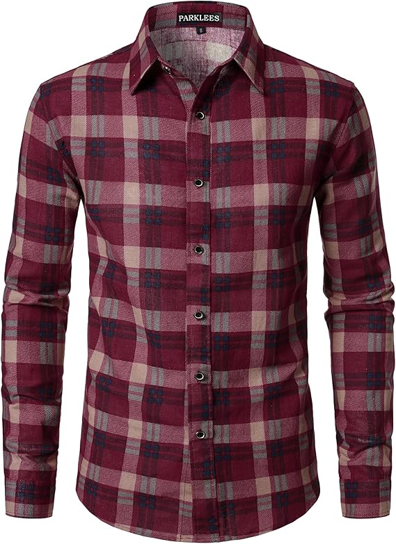 PARKLEES Men's Cotton Linen-Like 70s Disco Retro Traditional Pattern Printed Long Sleeve Button Down Shirt