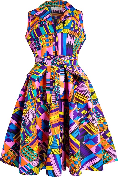 African Print Sleeveless Dress Ankara Lace-up Dress Wax Fashion Dress