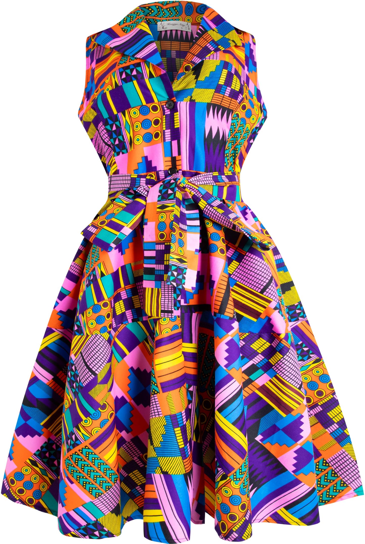 African Print Sleeveless Dress Ankara Lace-up Dress Wax Fashion Dress