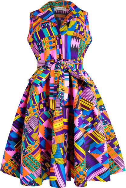 African Print Sleeveless Dress Ankara Lace-up Dress Wax Fashion Dress