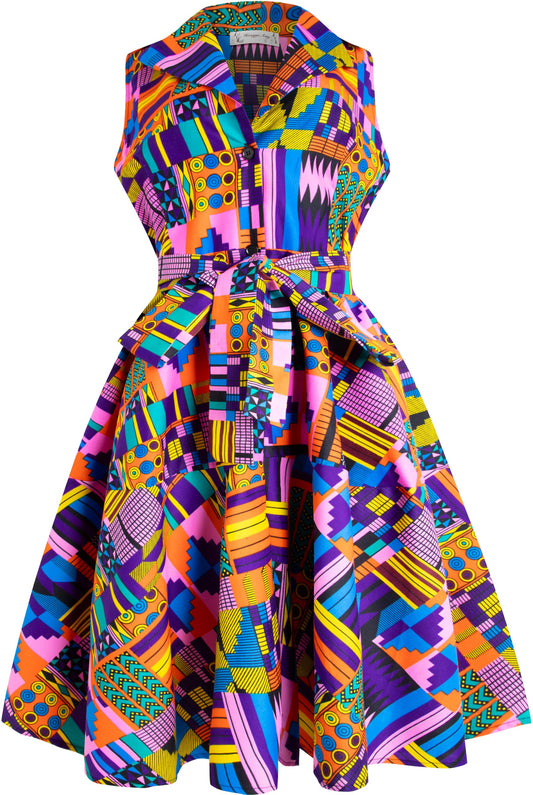 African Print Sleeveless Dress Ankara Lace-up Dress Wax Fashion Dress