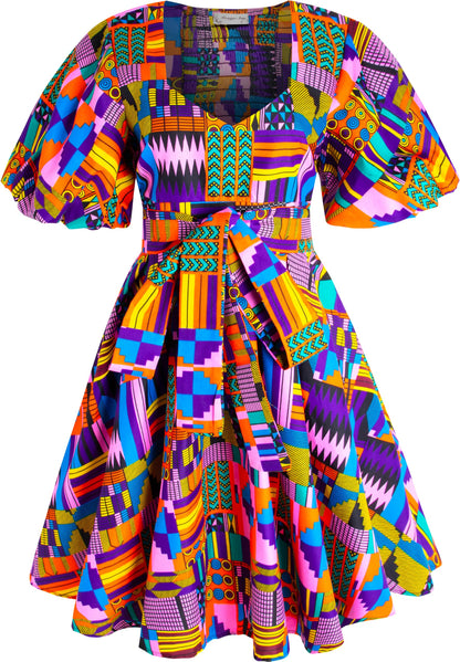 Women's African Print Dress Ankara Wax Dresses Lantern Sleeves