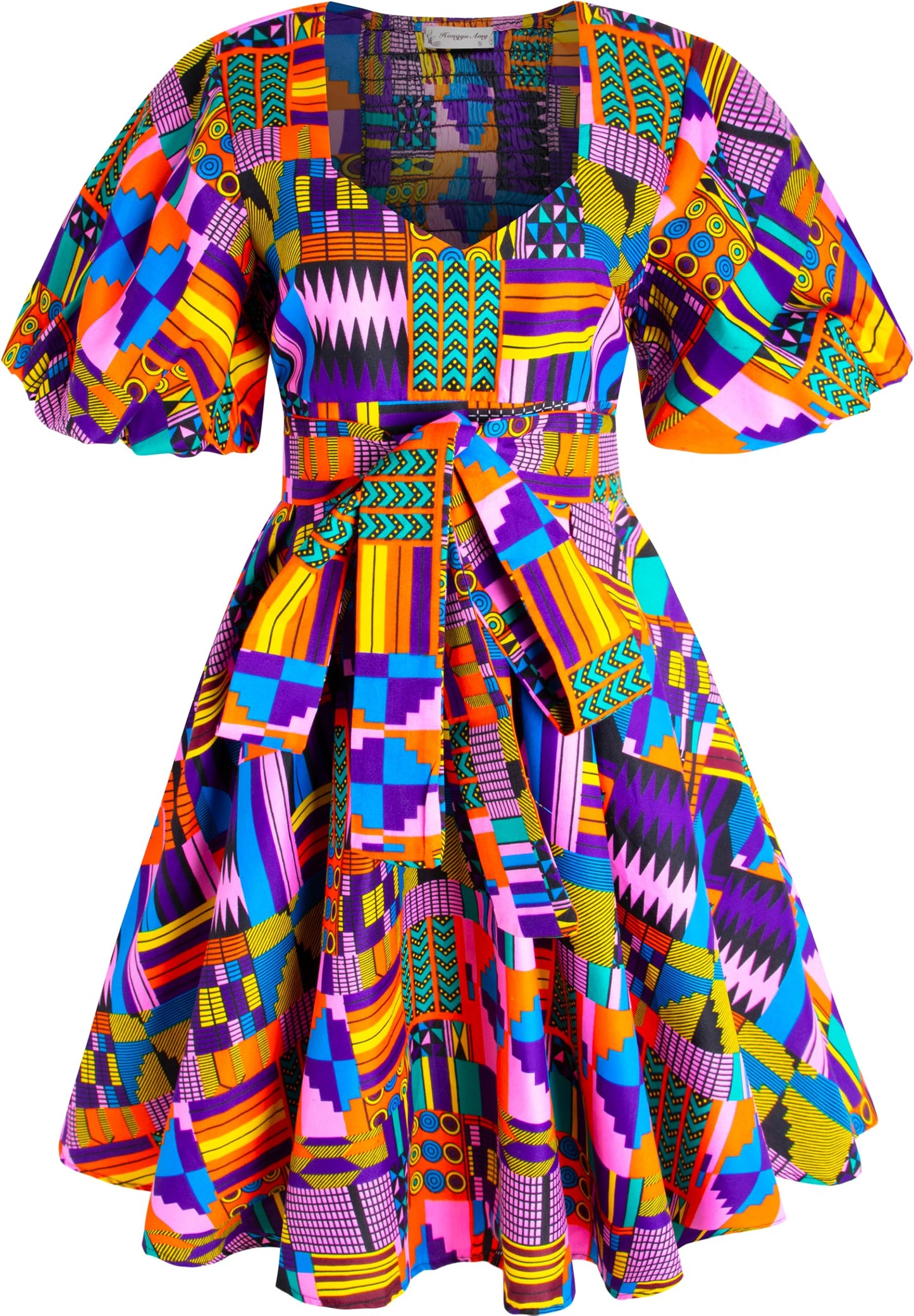 Women's African Print Dress Ankara Wax Dresses Lantern Sleeves