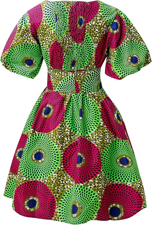 Women's African Print Dress Ankara Wax Dresses Lantern Sleeves