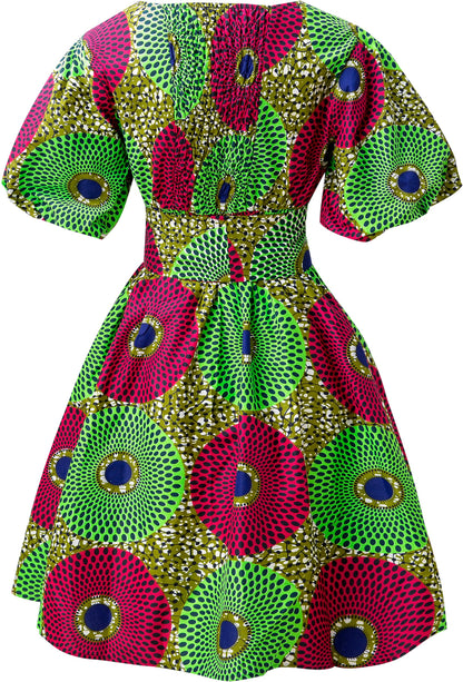 Women's African Print Dress Ankara Wax Dresses Lantern Sleeves