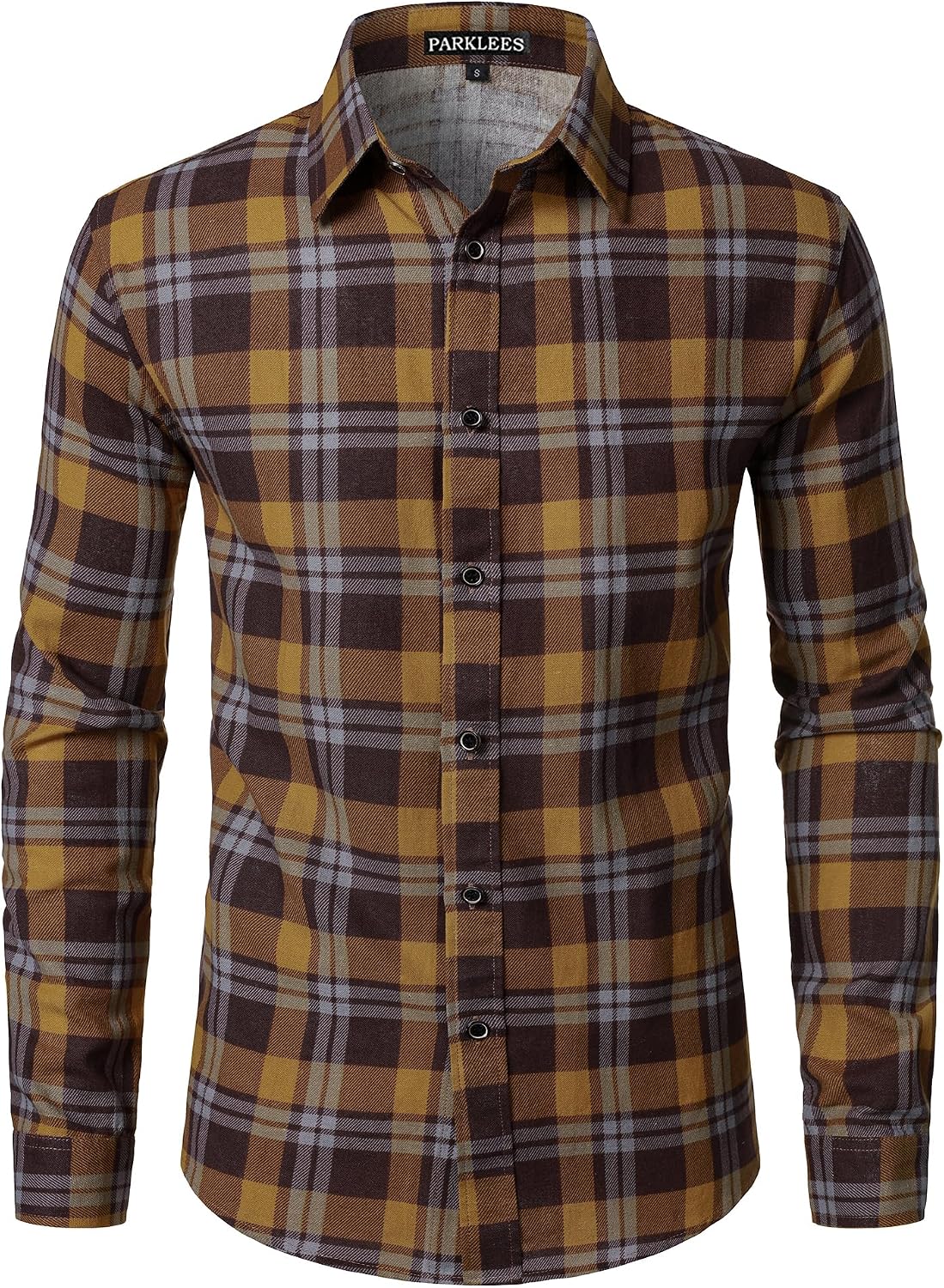PARKLEES Men's Cotton Linen-Like 70s Disco Retro Traditional Pattern Printed Long Sleeve Button Down Shirt