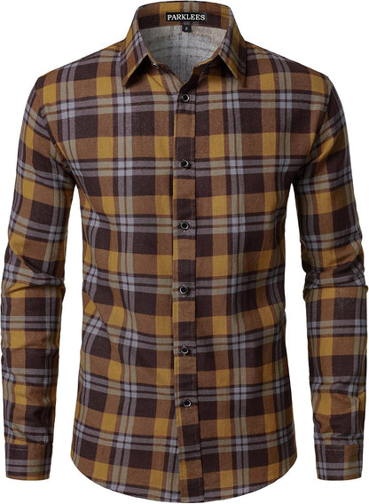 PARKLEES Men's Cotton Linen-Like 70s Disco Retro Traditional Pattern Printed Long Sleeve Button Down Shirt