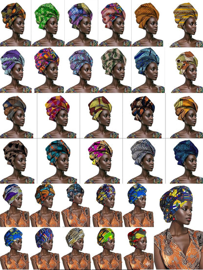 African Nigerian Style Printed Polyester Women'S Geometric Pattern Wax Printed Headscarf Shawl (004, Length 71in Width 21.7in)