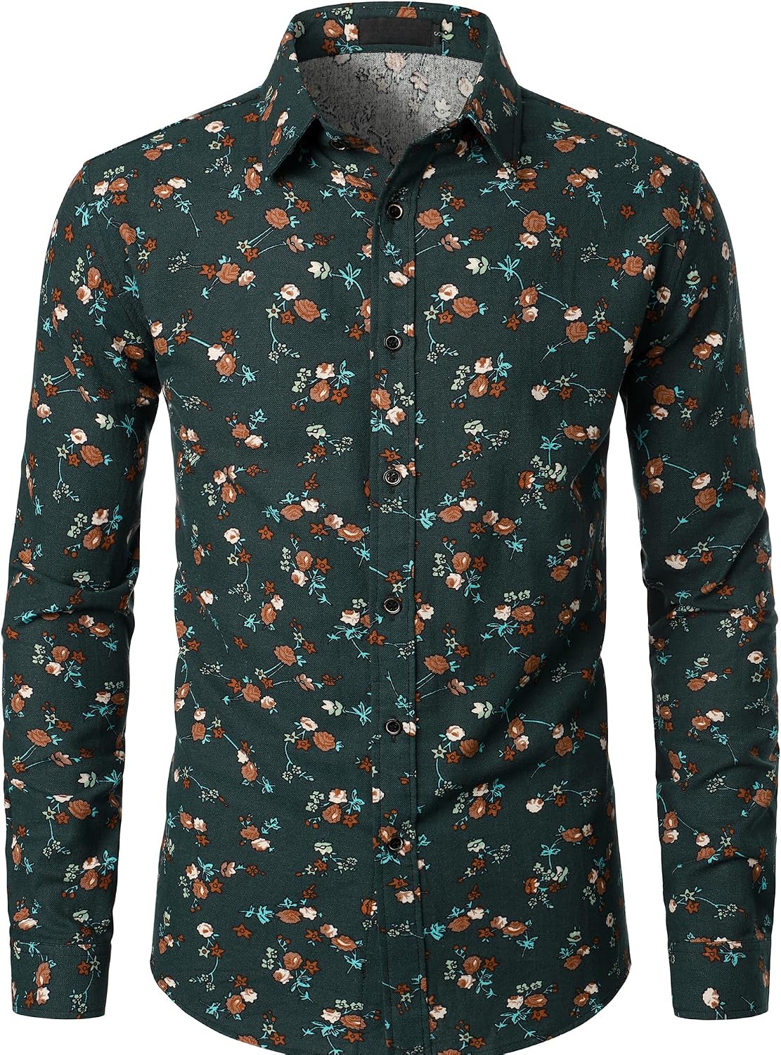 PARKLEES Men's Cotton Linen-Like 70s Disco Retro Traditional Pattern Printed Long Sleeve Button Down Shirt
