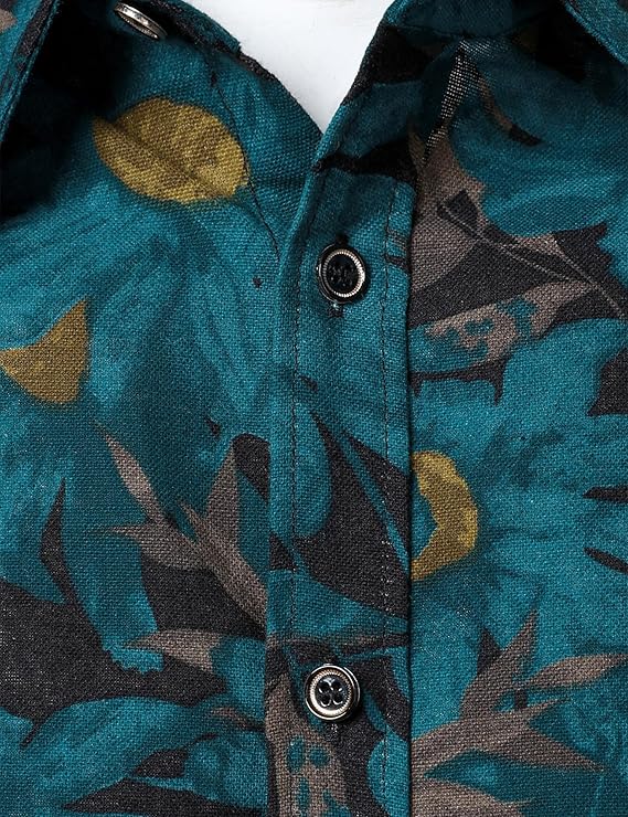 PARKLEES Men's Cotton Linen-Like 70s Disco Retro Traditional Pattern Printed Long Sleeve Button Down Shirt