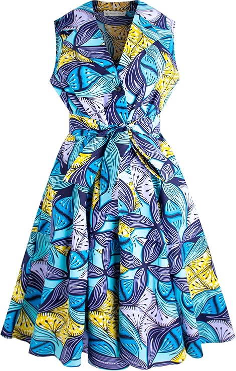 African Print Sleeveless Dress Ankara Lace-up Dress Wax Fashion Dress