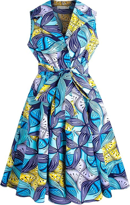 African Print Sleeveless Dress Ankara Lace-up Dress Wax Fashion Dress