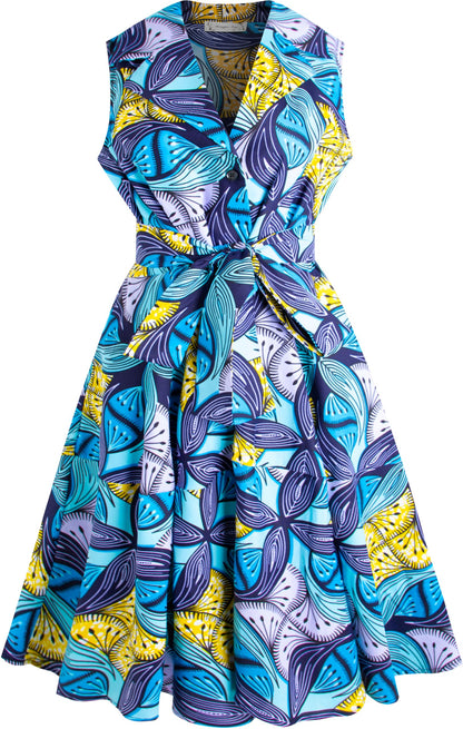 African Print Sleeveless Dress Ankara Lace-up Dress Wax Fashion Dress