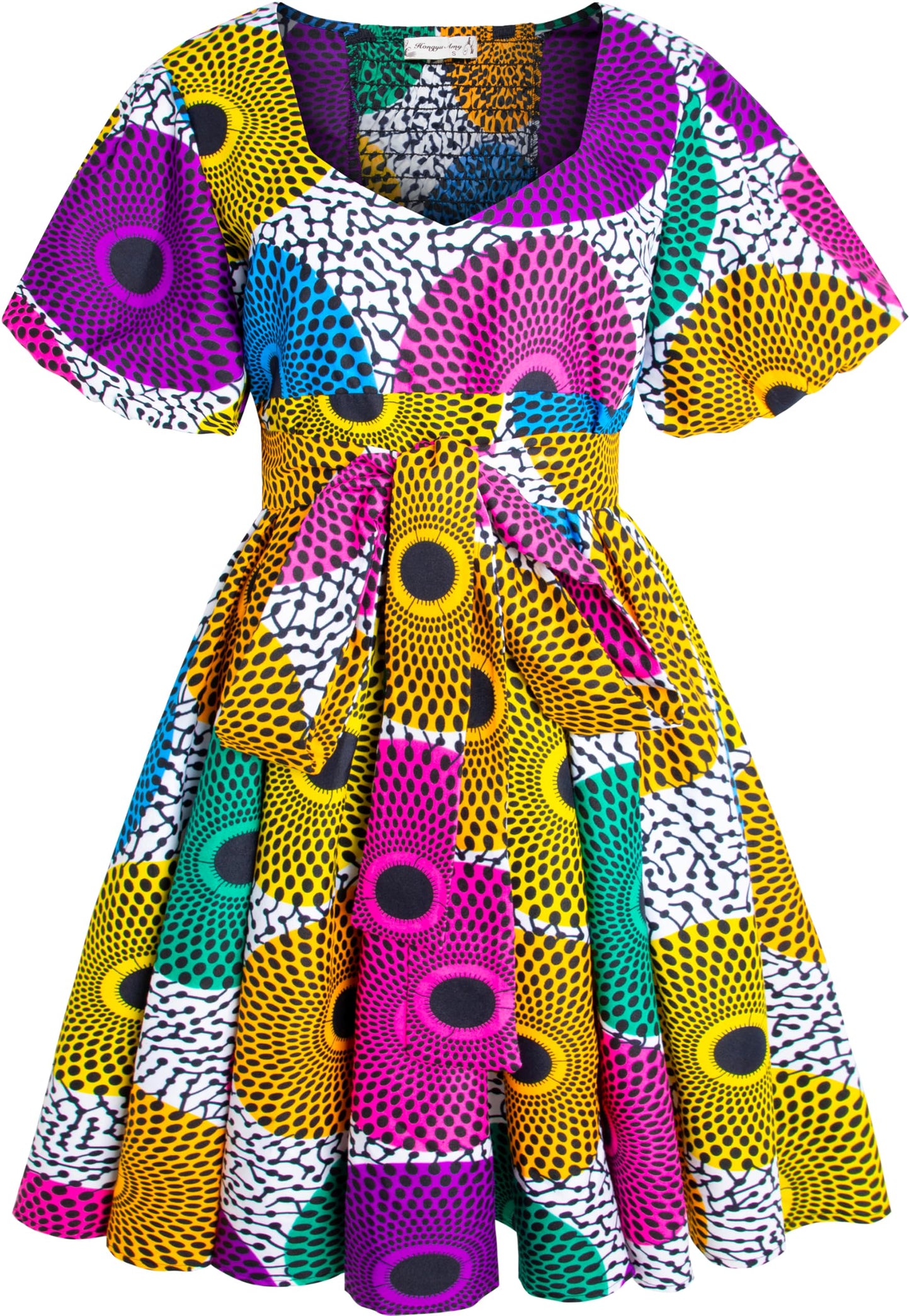 Women's African Print Dress Ankara Wax Dresses Lantern Sleeves
