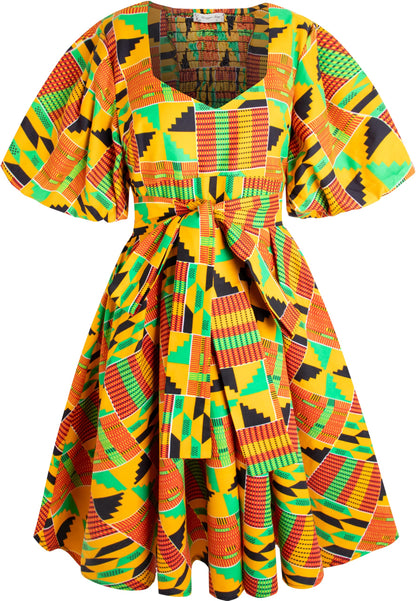Women's African Print Dress Ankara Wax Dresses Lantern Sleeves