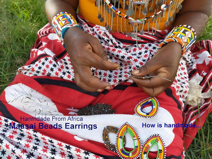 TEMBO AFRICA Maasai Beaded Earrings Handmade African Earrings Length: 3 Inches (with hooks) Boho Jewelry Gifts Handmade From Africa AE05