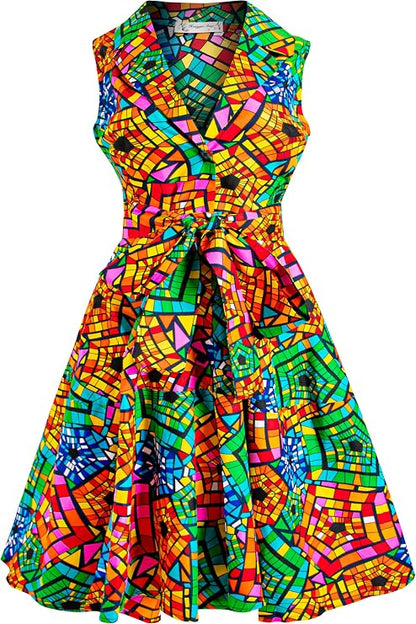 African Print Sleeveless Dress Ankara Lace-up Dress Wax Fashion Dress