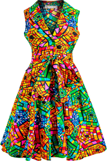 African Print Sleeveless Dress Ankara Lace-up Dress Wax Fashion Dress