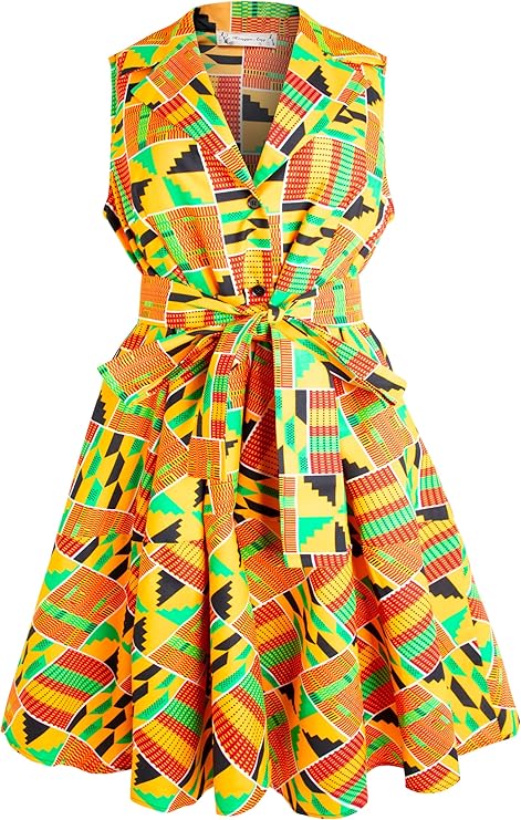 African Print Sleeveless Dress Ankara Lace-up Dress Wax Fashion Dress