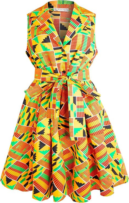 African Print Sleeveless Dress Ankara Lace-up Dress Wax Fashion Dress