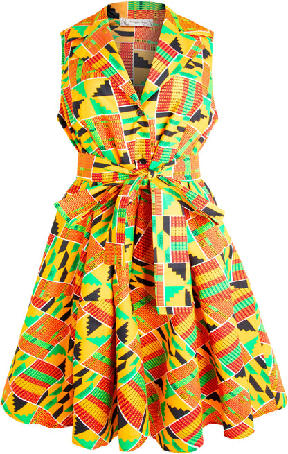 African Print Sleeveless Dress Ankara Lace-up Dress Wax Fashion Dress