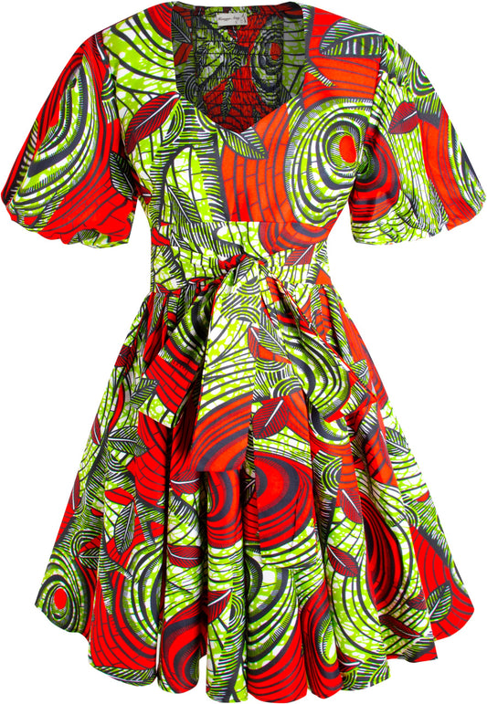 Women's African Print Dress Ankara Wax Dresses Lantern Sleeves