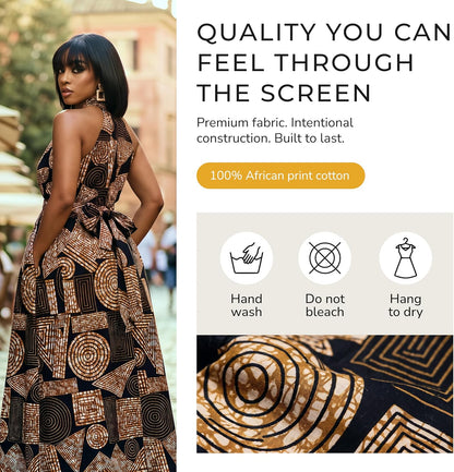 D'IYANU | Ronke African Print Dress for Women – Elegant African Attire – Ankara & Kente Dress in Regular & Plus Sizes