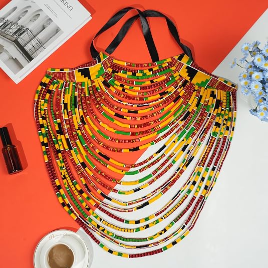 African Necklace for Women Ankara Multi-Strand Cord Cotton African Fabrics Necklace