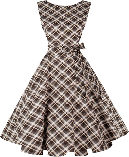 Hanpceirs Women's Boatneck Sleeveless Swing Vintage 1950s Cocktail Dress New