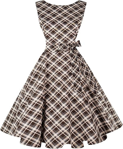 Hanpceirs Women's Boatneck Sleeveless Swing Vintage 1950s Cocktail Dress New