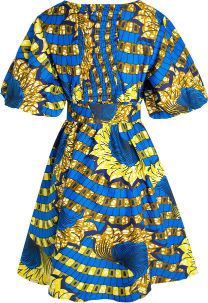 Women's African Print Dress Ankara Wax Dresses Lantern Sleeves