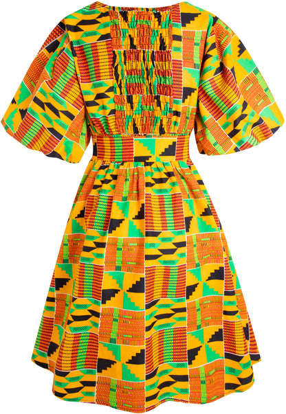 Women's African Print Dress Ankara Wax Dresses Lantern Sleeves