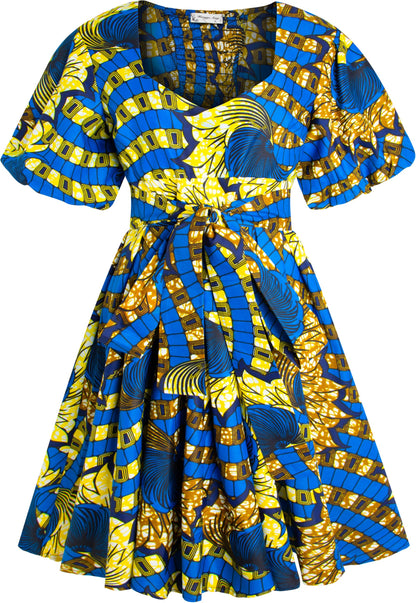 Women's African Print Dress Ankara Wax Dresses Lantern Sleeves