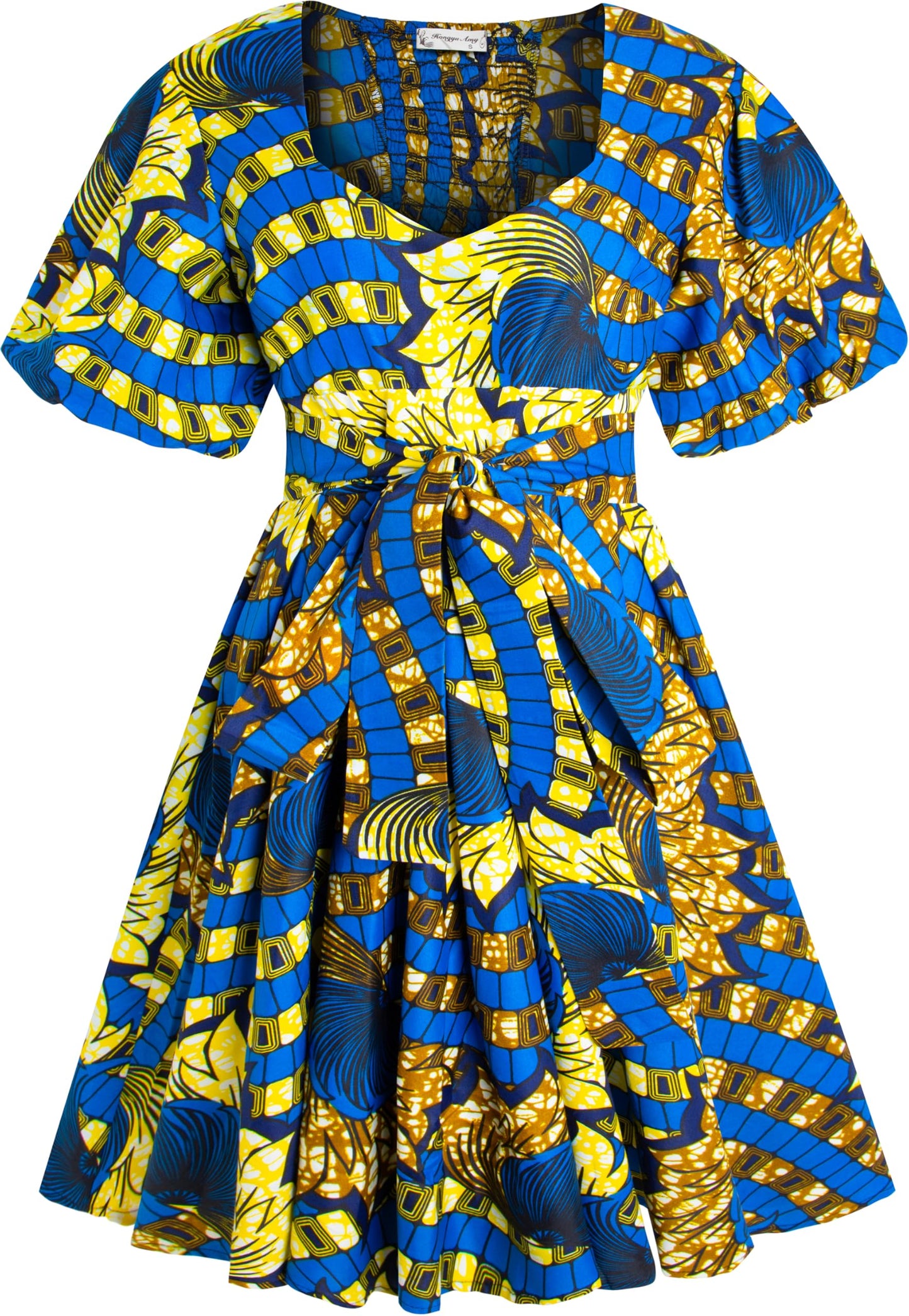 Women's African Print Dress Ankara Wax Dresses Lantern Sleeves