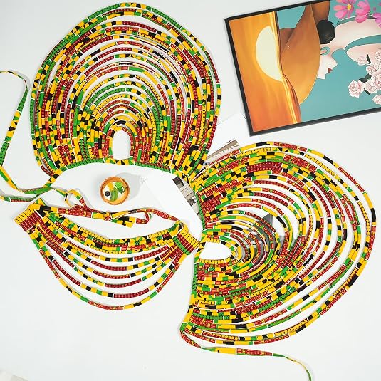 African Necklace for Women, Ankara Multi-Strand Fabric Shawl-Style Statement Necklace, Handmade Tribal African Jewelry for Party, Festival & Wedding